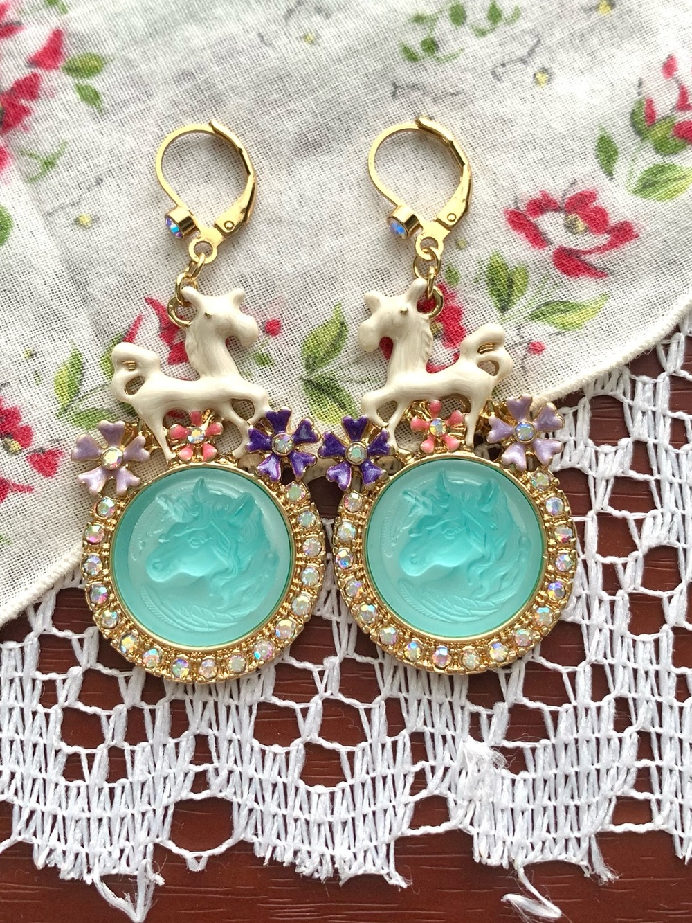 Kirk’s Folly Blue Unicorn Face Vintage/Retro Style Earrings